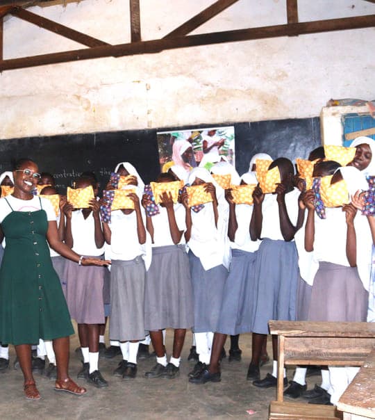 Grade 7 girls at Tsuini on pad distribution day